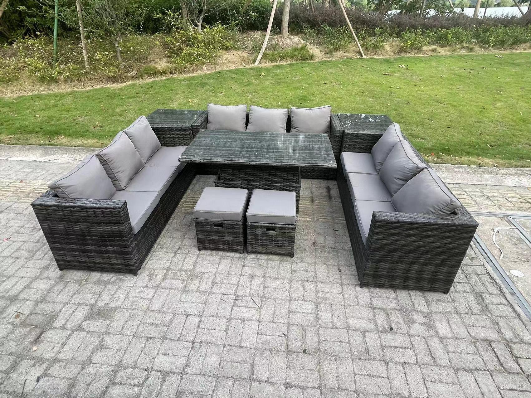 Fimous High back rattan corner sofa set table outdoor furniture mixed grey